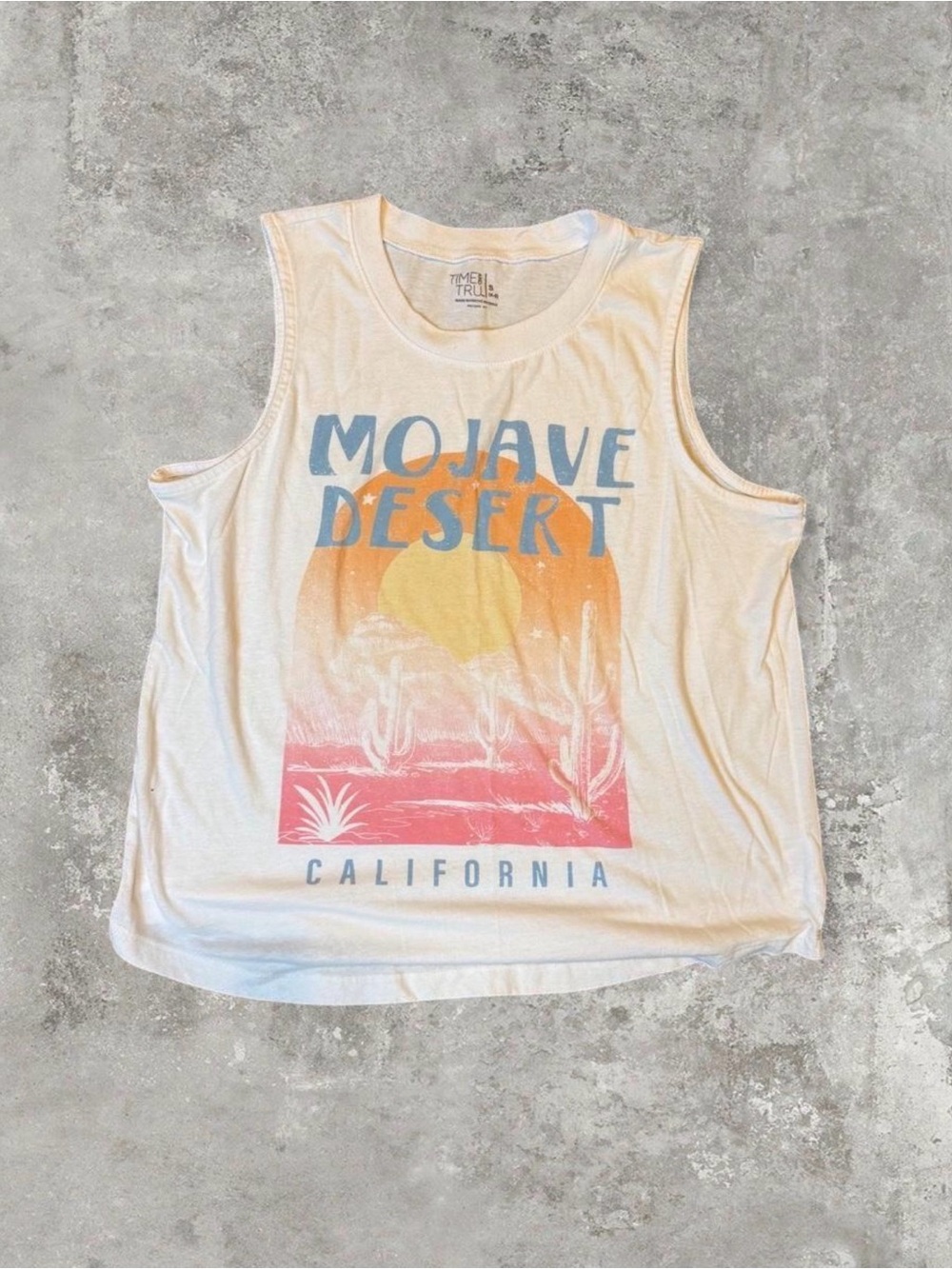 Time and Tru White Tank with Mojave Desert Graphic